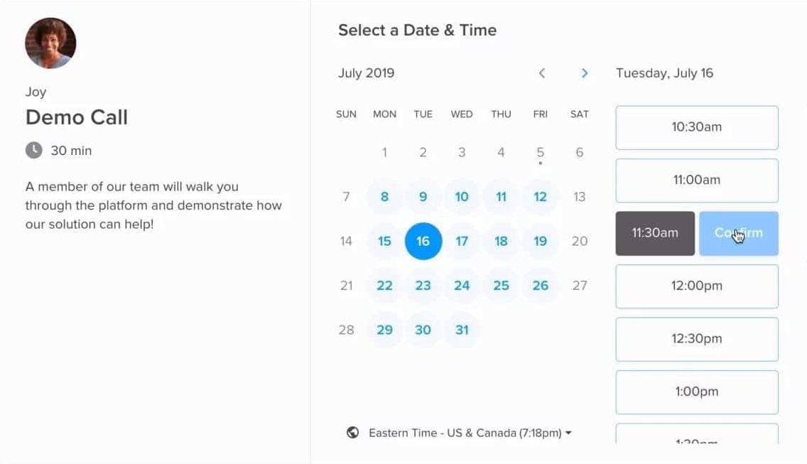 Calendly sales meeting scheduling page